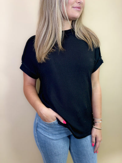 Brea Ribbed Top in Black