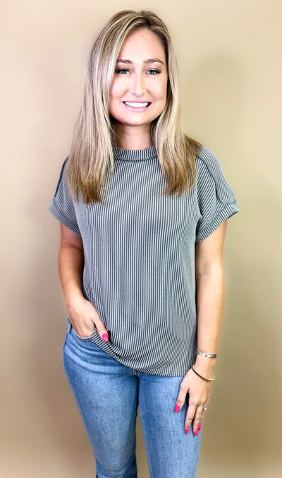 Brea Ribbed Top in Grey