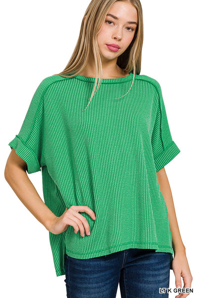 Textured Line Short Cuff Raw Edge Top (Multiple Colors)