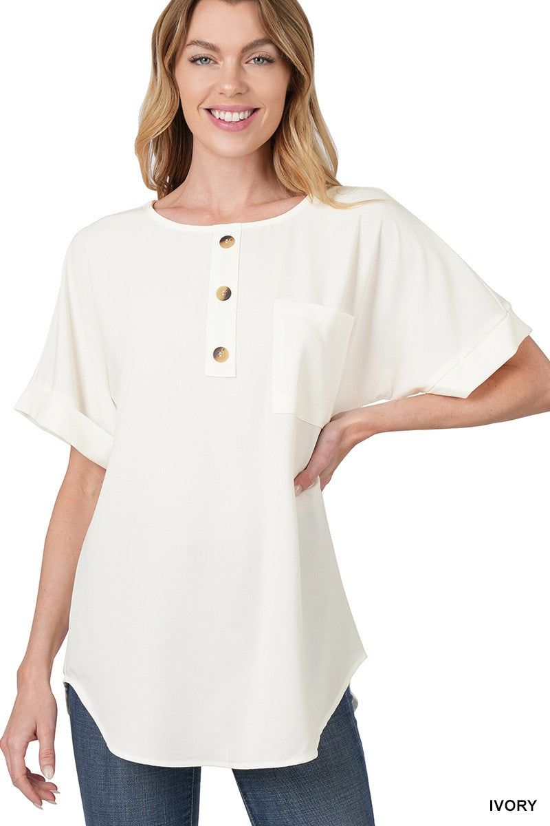 WOVEN HEAVY SPAN DOBBY BUTTON FRONT POCKET TOP-IVORY